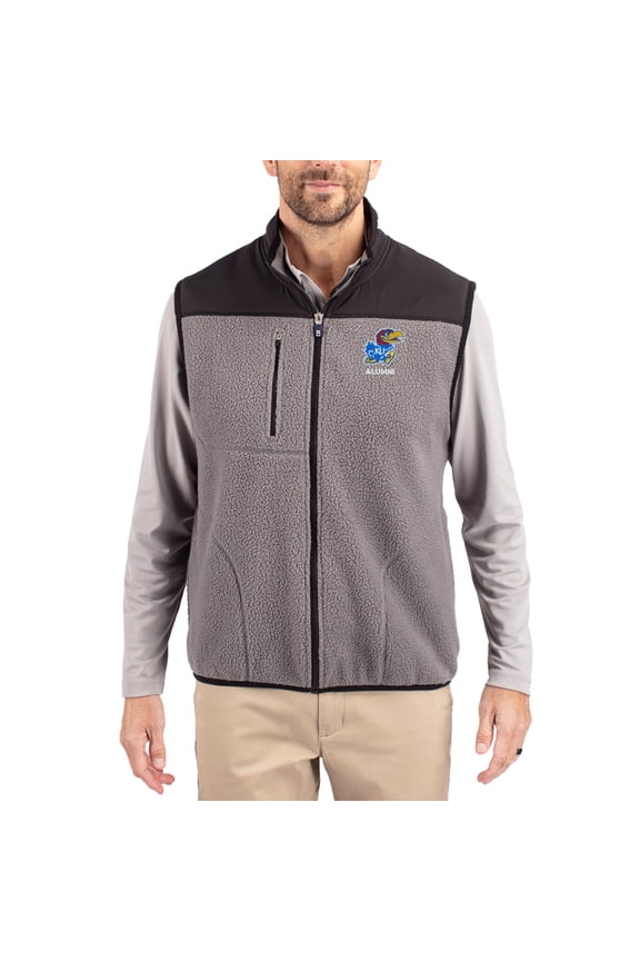 Men's Cutter & Buck Gray Kansas Jayhawks Cascade Eco Fleece Full-Zip Vest