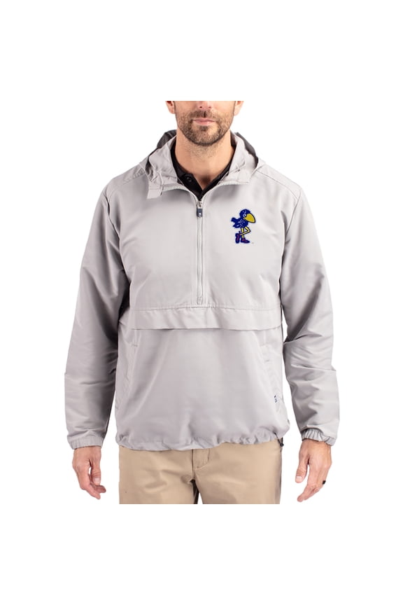 Men's Cutter & Buck Gray Kansas Jayhawks Charter Eco Recycled Half-Zip Anorak Jacket
