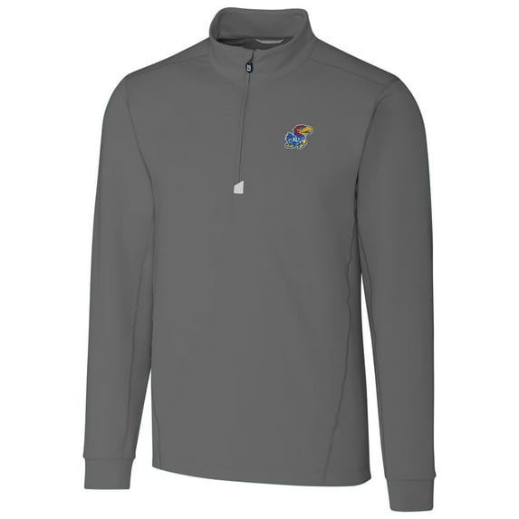 Men's Cutter & Buck Gray Kansas Jayhawks Collegiate Big & Tall Traverse Half-Zip Jacket