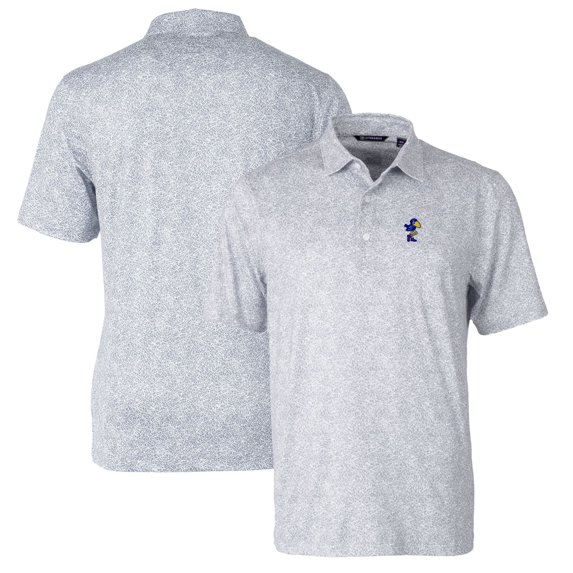 Men's Cutter & Buck Gray Kansas Jayhawks Pike Constellation Stretch Polo