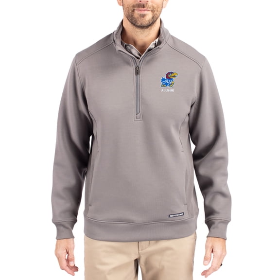 Men's-Cutter & Buck Gray Kansas Jayhawks Roam Eco Recycled Quarter-Zip Pullover