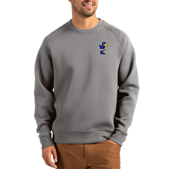 Men's Cutter & Buck Gray Kansas Jayhawks Roam Recycled Pullover