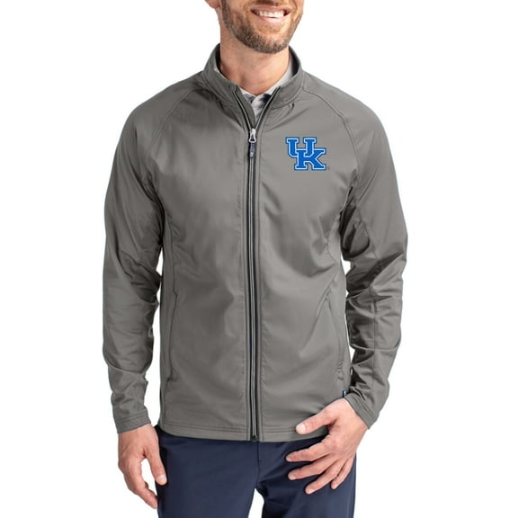 Men's Cutter & Buck Gray Kentucky Wildcats Primary Logo Adapt Eco Knit Raglan Full-Zip Jacket