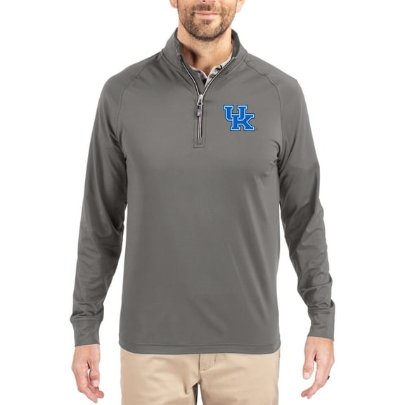 Men's Cutter & Buck Gray Kentucky Wildcats Primary Logo Adapt Eco Knit Stretch Raglan Quarter-Zip Pullover