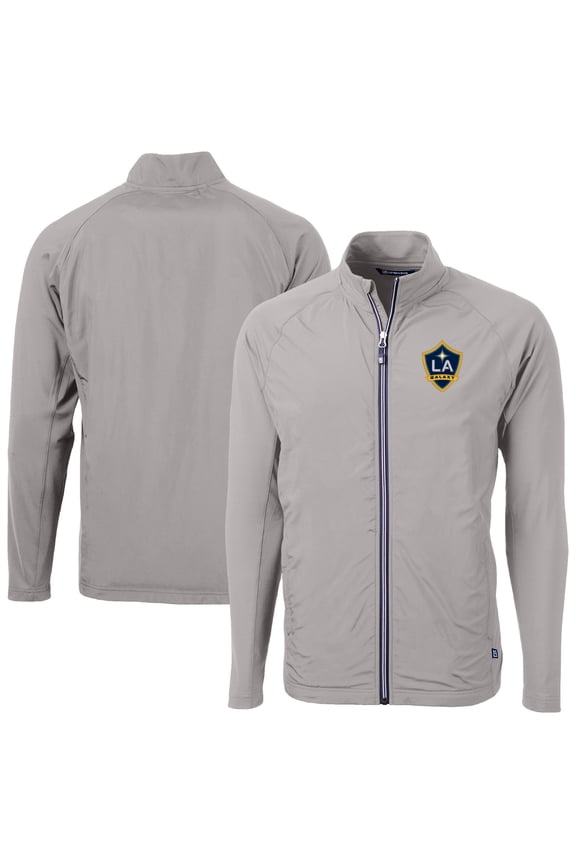 Men's-Cutter & Buck  Gray LA Galaxy Adapt Eco Knit Hybrid Recycled Full-Zip Jacket