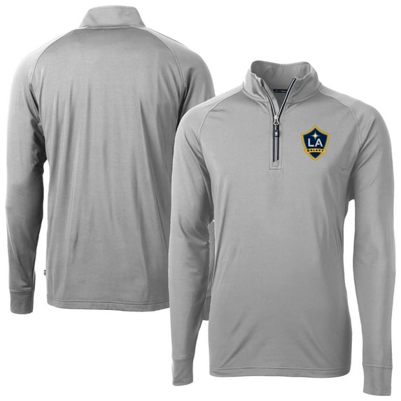 Men's-Cutter & Buck Gray LA Galaxy Big & Tall Adapt Eco Knit Stretch Recycled Quarter-Zip Pullover