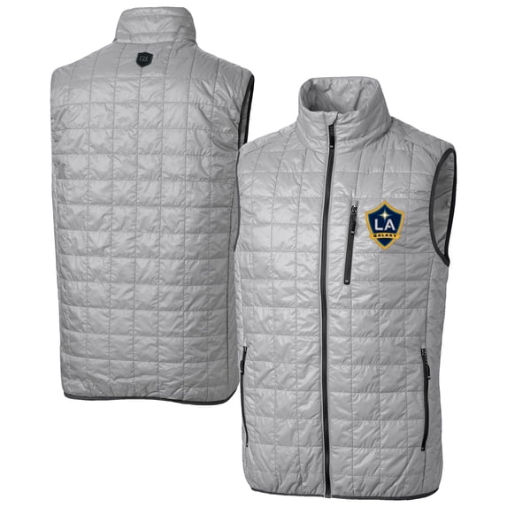 Men's-Cutter & Buck Gray LA Galaxy Big & Tall Rainier PrimaLoft Eco Insulated Full-Zip Puffer Vest