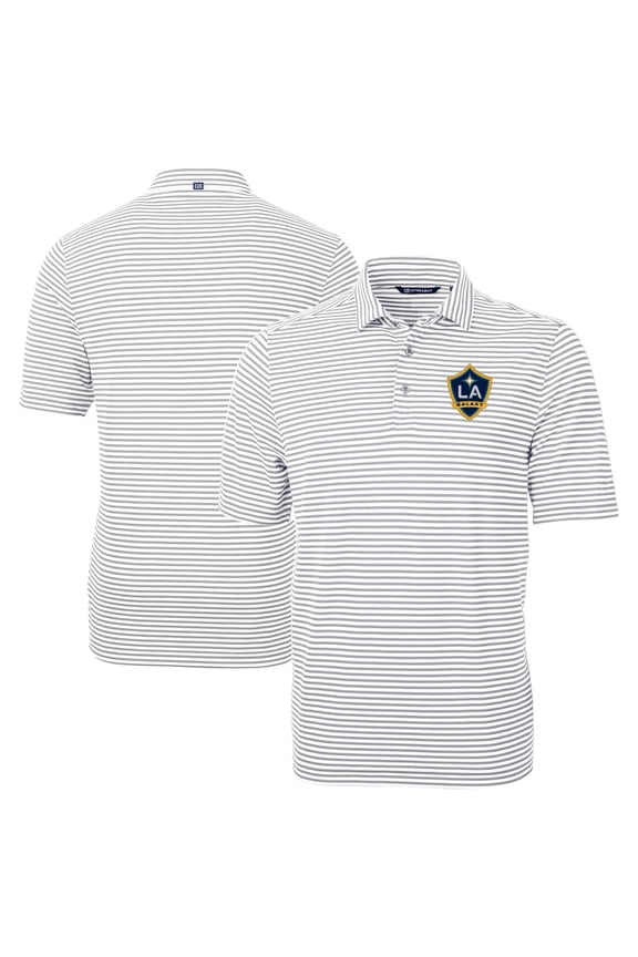 Men's Cutter & Buck Gray LA Galaxy DryTec Virtue Eco Pique Stripe Recycled Polo