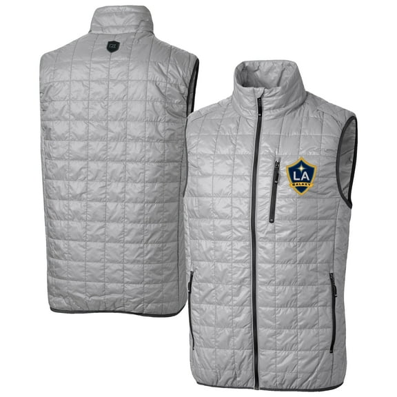 Men's-Cutter & Buck Gray LA Galaxy Rainier PrimaLoft Eco Insulated Full-Zip Puffer Vest