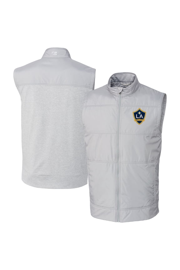 Men's-Cutter & Buck Gray LA Galaxy Stealth Hybrid Quilted Windbreaker Full-Zip Vest