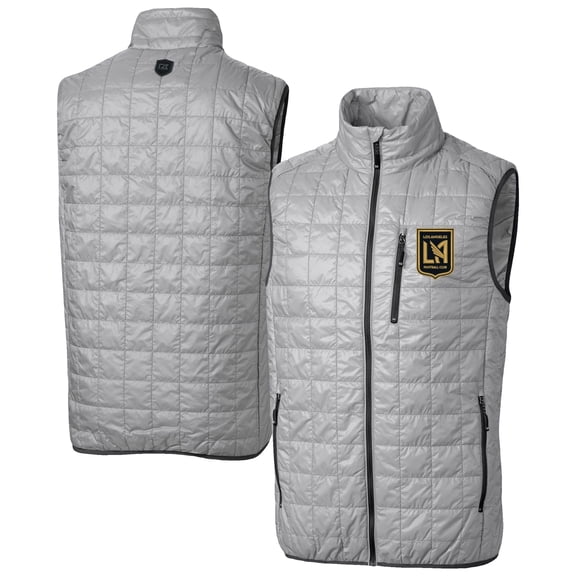 Men's-Cutter & Buck Gray LAFC Rainier PrimaLoft Eco Insulated Full-Zip Puffer Vest