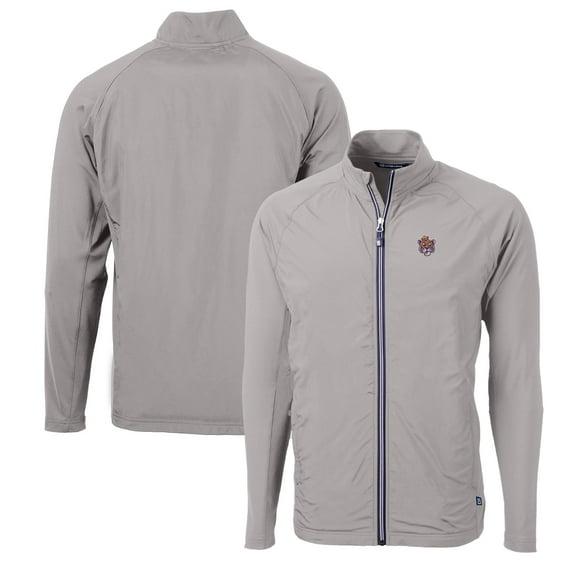 Men's Cutter & Buck Gray LSU Tigers Adapt Eco Knit Hybrid Recycled Full-Zip Jacket