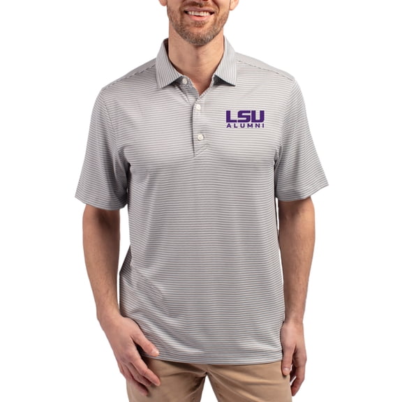 Men's Cutter & Buck Gray LSU Tigers Forge Eco Double Stripe Stretch Recycled Polo
