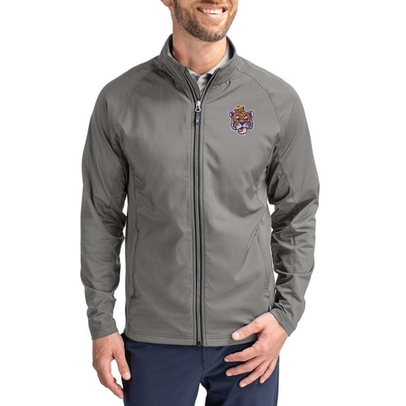 Men's Cutter & Buck Gray LSU Tigers Vault Logo Adapt Eco Knit Raglan Full-Zip Jacket