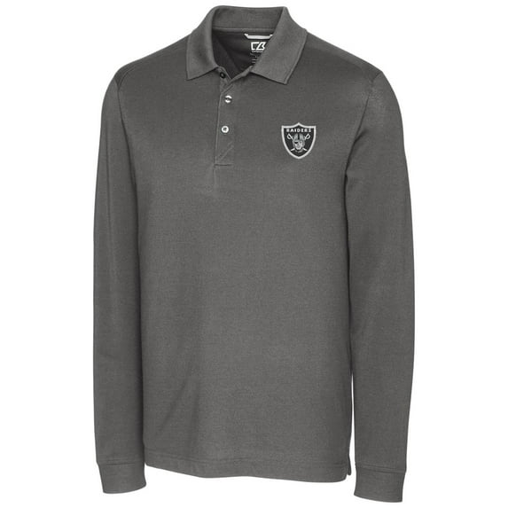 Men's Cutter & Buck Gray Las Vegas Raiders Big & Tall Advantage Long Sleeve Polo