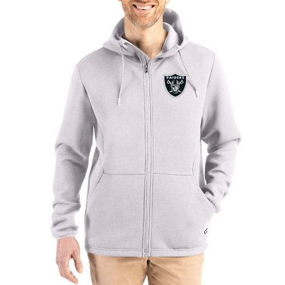 Men's Cutter & Buck Gray Las Vegas Raiders Roam Epic Comfort Recycled Full-Zip Hoodie Jacket