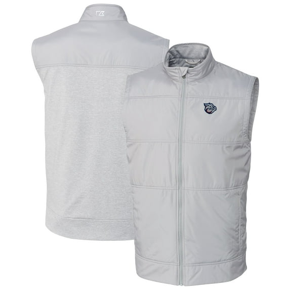 Men's Cutter & Buck Gray Lehigh Valley IronPigs Stealth Hybrid Quilted Full-Zip Windbreaker Vest