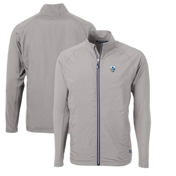 Men's Cutter & Buck Gray Los Angeles Chargers Adapt Eco Knit Hybrid Recycled Big & Tall Full-Zip Throwback Jacket