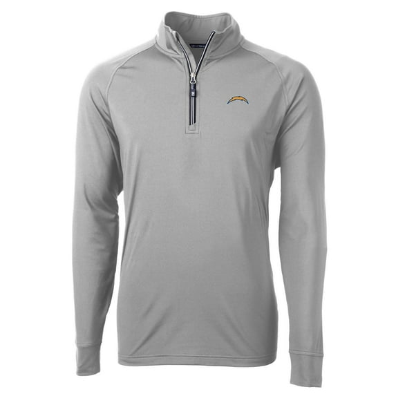 Men's Cutter & Buck Gray Los Angeles Chargers Adapt Eco Knit Quarter-Zip Pullover Jacket