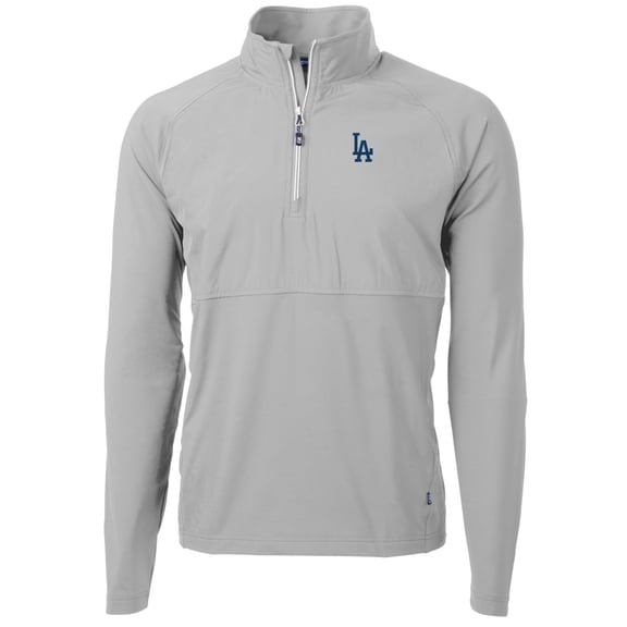 Men's Cutter & Buck Gray Los Angeles Dodgers Adapt Eco Knit Hybrid Recycled Quarter-Zip Pullover Jacket