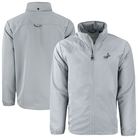 Men's Cutter & Buck Gray Los Angeles Dodgers Charter Eco Recycled Full-Zip Hoodie Jacket