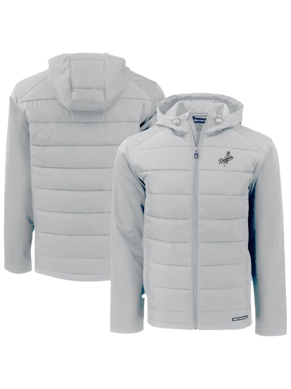 Men's Cutter & Buck Gray Los Angeles Dodgers Evoke Hybrid Eco Softshell Recycled Full-Zip Hooded Jacket