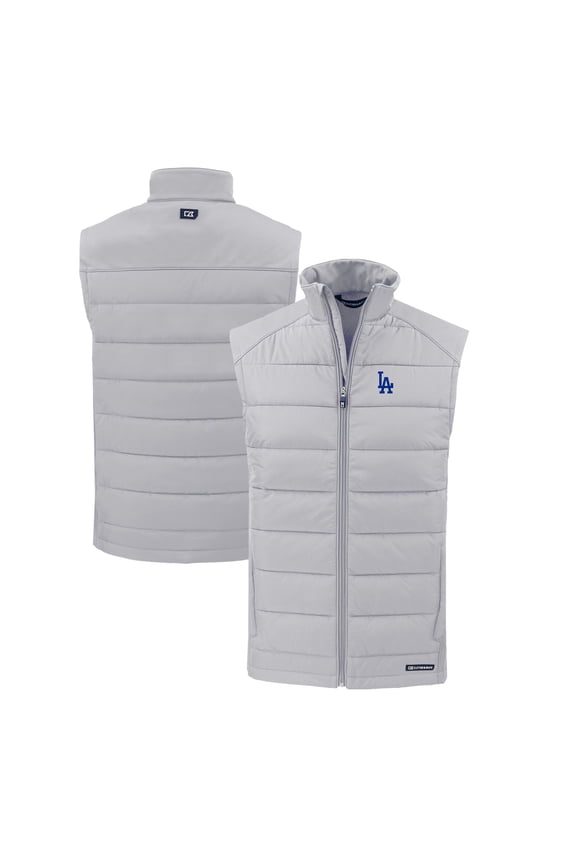 Men's Cutter & Buck Gray Los Angeles Dodgers Evoke Hybrid Eco Softshell Recycled Full-Zip Vest