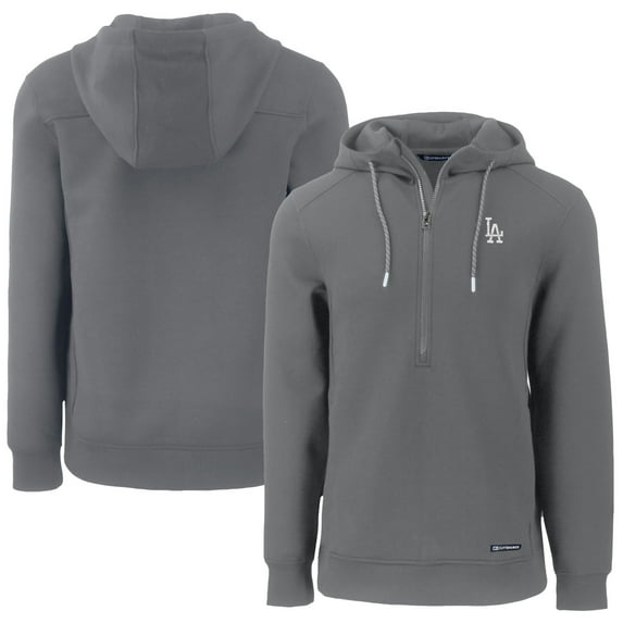Men's Cutter & Buck Gray Los Angeles Dodgers Roam Eco Half-Zip Recycled Pullover Hoodie