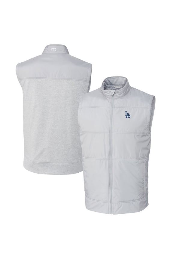 Men's Cutter & Buck Gray Los Angeles Dodgers Stealth Hybrid Quilted Windbreaker Full-Zip Vest