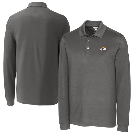 Men's Cutter & Buck Gray Los Angeles Rams Big & Tall Advantage Eco Pique DryTec Tri-Blend Long Sleeve Polo