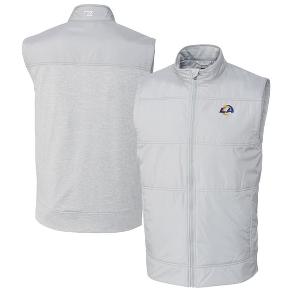 Men's Cutter & Buck Gray Los Angeles Rams Big & Tall Stealth Hybrid Quilted Full-Zip DryTec Windbreaker Vest