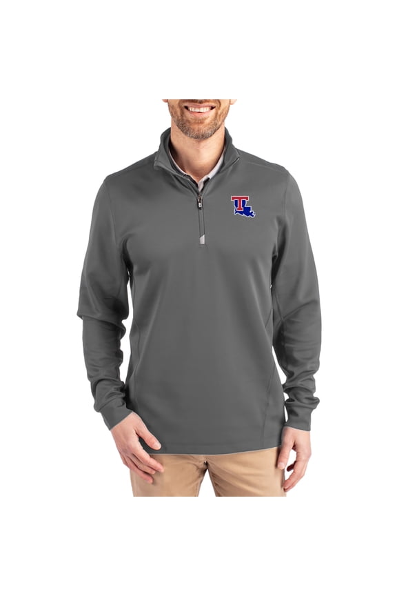 Men's-Cutter & Buck Gray Louisiana Tech Bulldogs DryTec Traverse Stretch Eco Tri-Blend Quarter-Zip Pullover