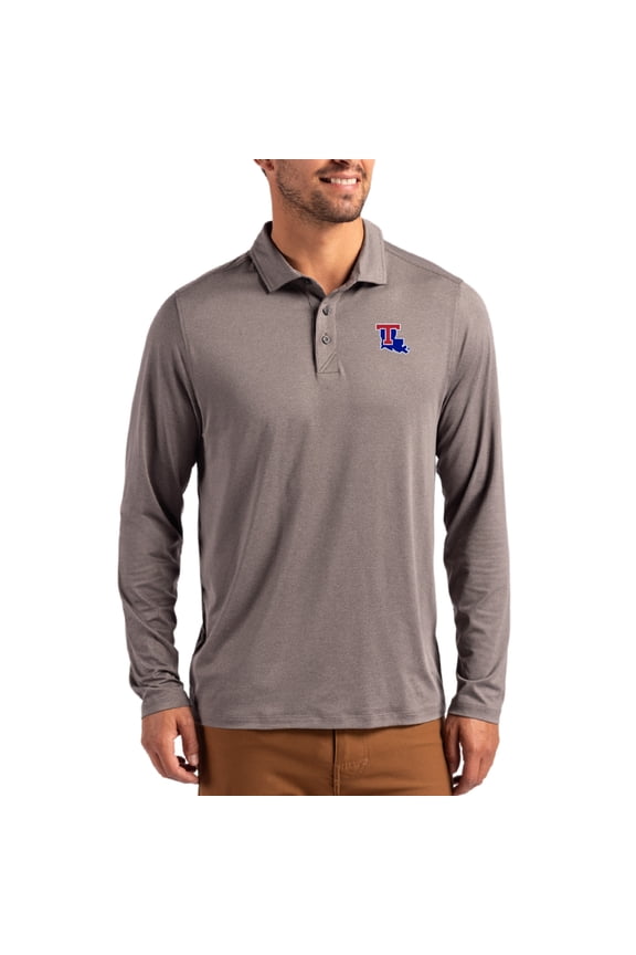 Men's Cutter & Buck  Gray Louisiana Tech Bulldogs Primary Coastline Epic Comfort Long-Sleeve Polo
