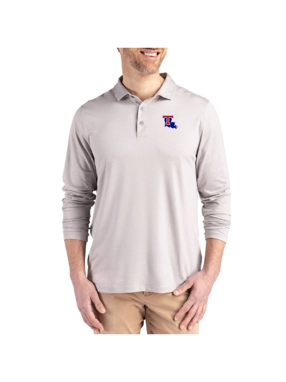 Men's Cutter & Buck Gray Louisiana Tech Bulldogs Primary Coastline Epic Comfort Long-Sleeve Polo