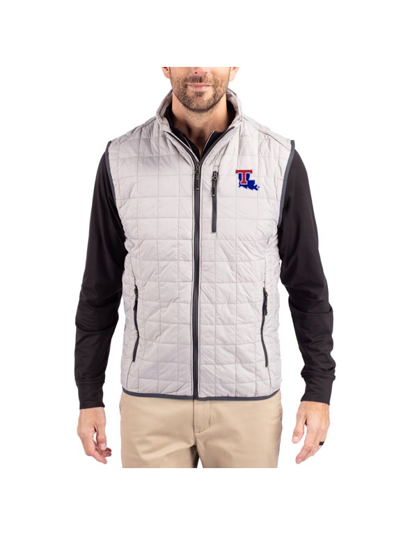 Men's-Cutter & Buck Gray Louisiana Tech Bulldogs Rainier Eco Insulated PrimaLoft Full-Zip Puffer Vest