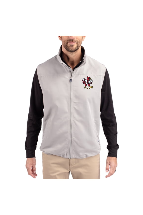 Men's Cutter & Buck Gray Louisville Cardinals Charter Eco Recycled Full-Zip Vest