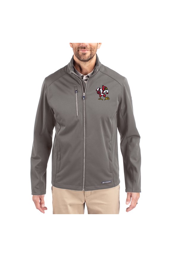 Men's Cutter & Buck Gray Louisville Cardinals Evoke Eco Softshell Recycled Full-Zip Jacket