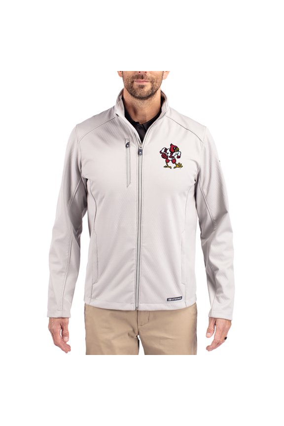 Men's Cutter & Buck Gray Louisville Cardinals Evoke Eco Softshell Recycled Full-Zip Jacket