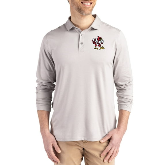 Men's Cutter & Buck Gray Louisville Cardinals Vault Coastline Epic Comfort Long-Sleeve Polo