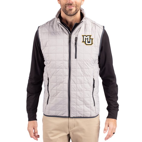 Men's-Cutter & Buck Gray Marquette Golden Eagles Rainier Eco Insulated PrimaLoft Full-Zip Puffer Vest
