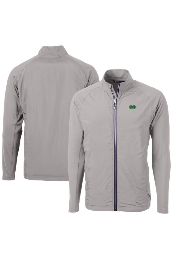 Men's Cutter & Buck Gray Marshall Thundering Herd Adapt Eco Knit Hybrid Recycled Full-Zip Jacket