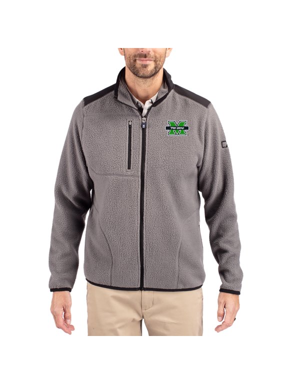 Men's Cutter & Buck Gray Marshall Thundering Herd Cascade Eco Fleece Full-Zip Jacket