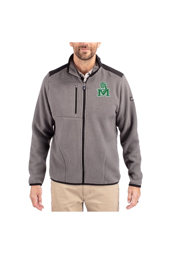 Men's Cutter & Buck Gray Marshall Thundering Herd Cascade Eco Fleece Full-Zip Jacket
