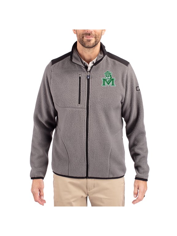 Men's Cutter & Buck Gray Marshall Thundering Herd Cascade Eco Fleece Full-Zip Jacket