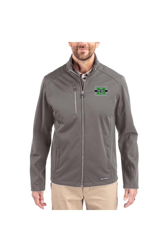 Men's Cutter & Buck Gray Marshall Thundering Herd Evoke Eco Softshell Recycled Full-Zip Jacket