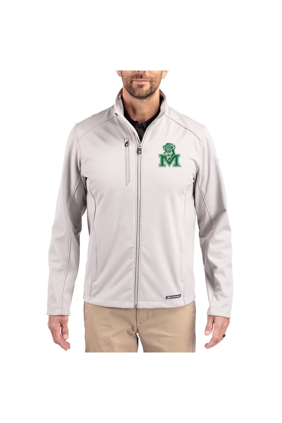 Men's Cutter & Buck Gray Marshall Thundering Herd Evoke Eco Softshell Recycled Full-Zip Jacket