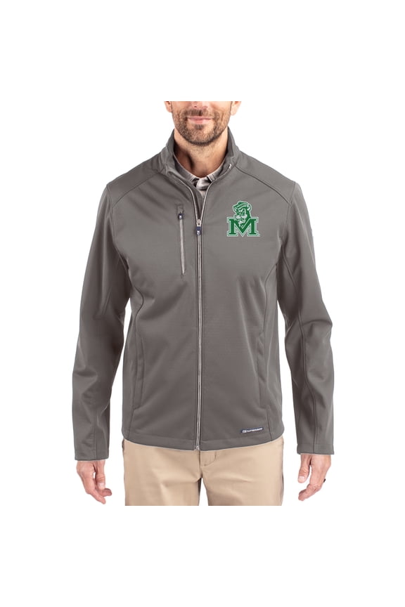 Men's Cutter & Buck Gray Marshall Thundering Herd Evoke Eco Softshell Recycled Full-Zip Jacket