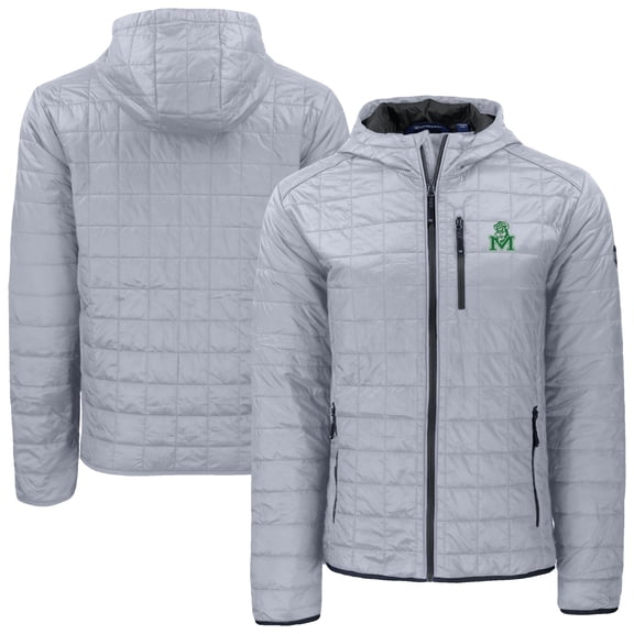 Men's-Cutter & Buck Gray Marshall Thundering Herd Rainier Eco PrimaLoft Hooded Full-Zip Jacket