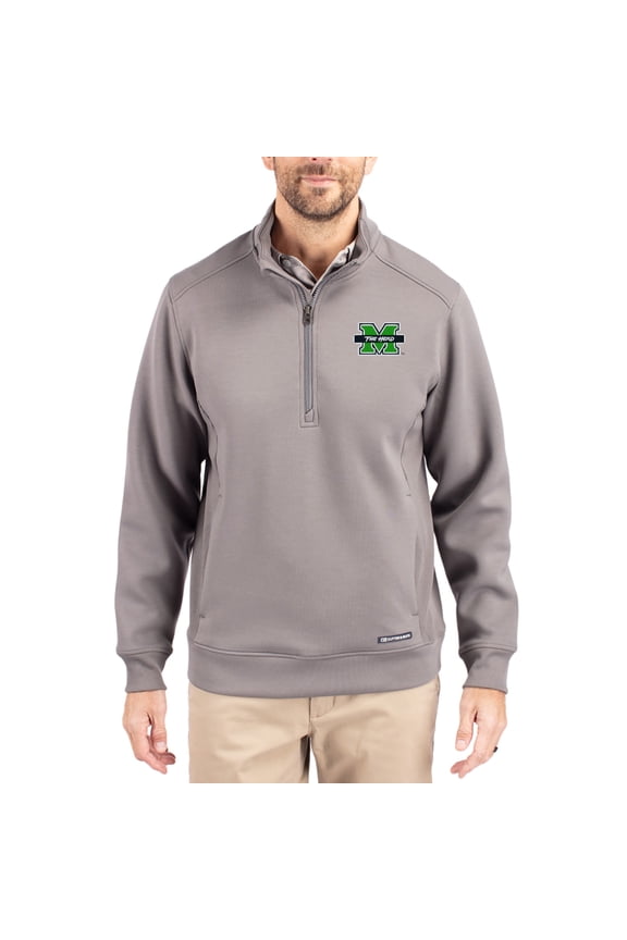 Men's-Cutter & Buck  Gray Marshall Thundering Herd Roam Eco Recycled Quarter-Zip Pullover