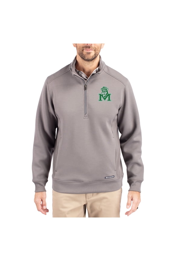 Men's-Cutter & Buck Gray Marshall Thundering Herd Roam Eco Recycled Quarter-Zip Pullover